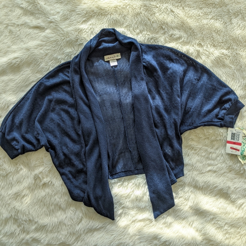 NWT Navy blue half-cardi/shawl sweater